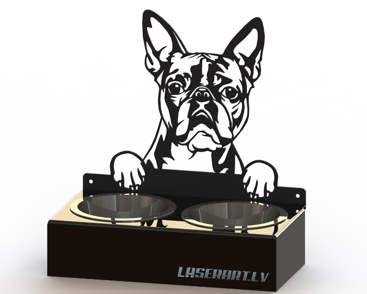 2-Bowl Dog Feeder, Boston Terrier Dog breed, Raised Feeding Station