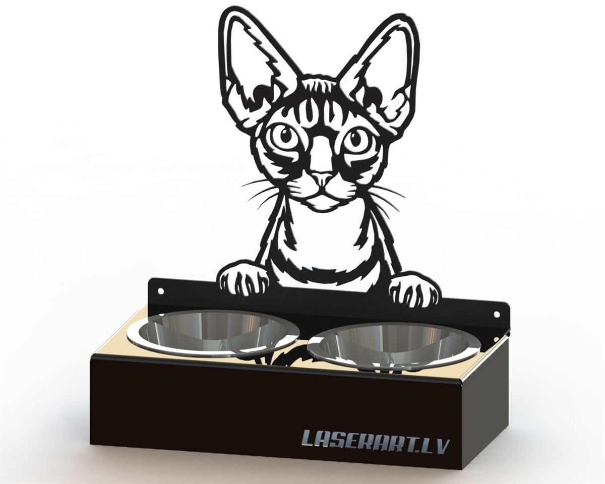 2-Bowl Cat Feeder, Devon Rex Cat breed, Raised Feeding Station