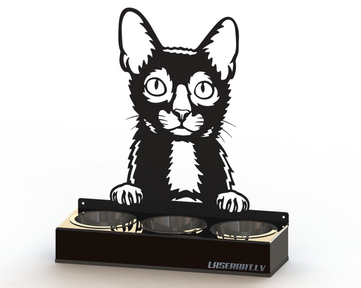 3-Bowl Cat Feeder, Lykoi Cat breed, Raised Feeding Station