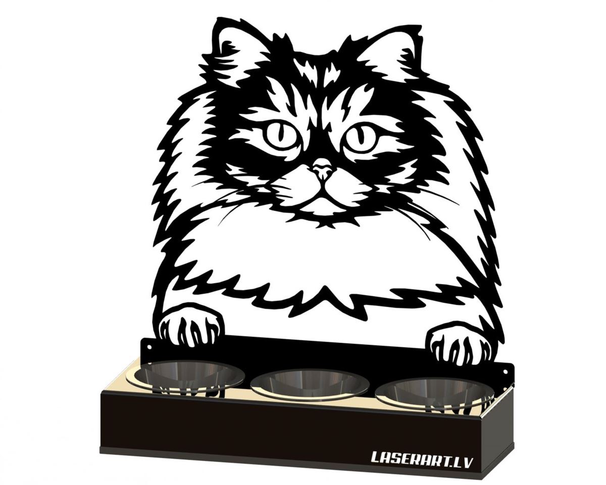 3-Bowl Cat Feeder, British Longhair Cat breed, Raised Feeding Station