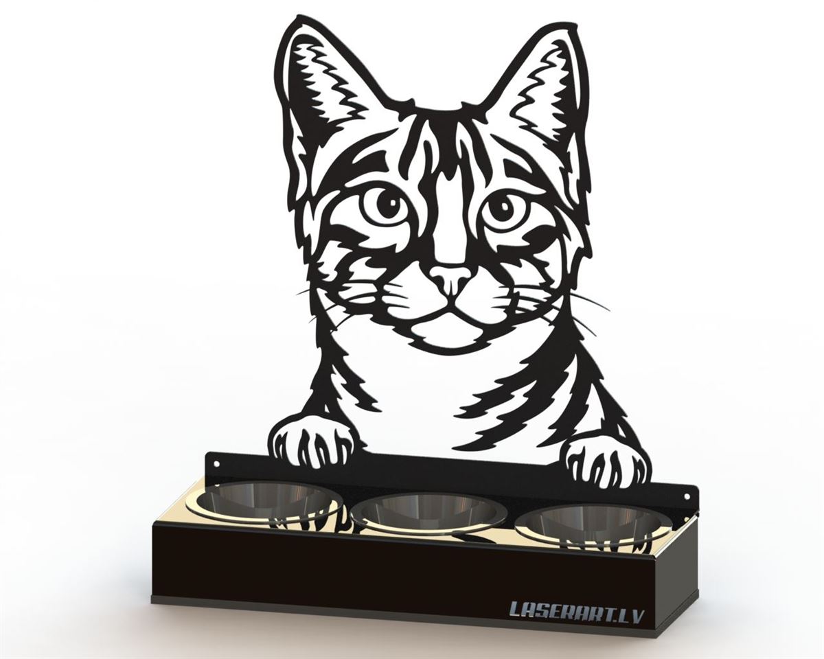 3-Bowl Cat Feeder, Egyptian Mau Cat breed, Raised Feeding Station