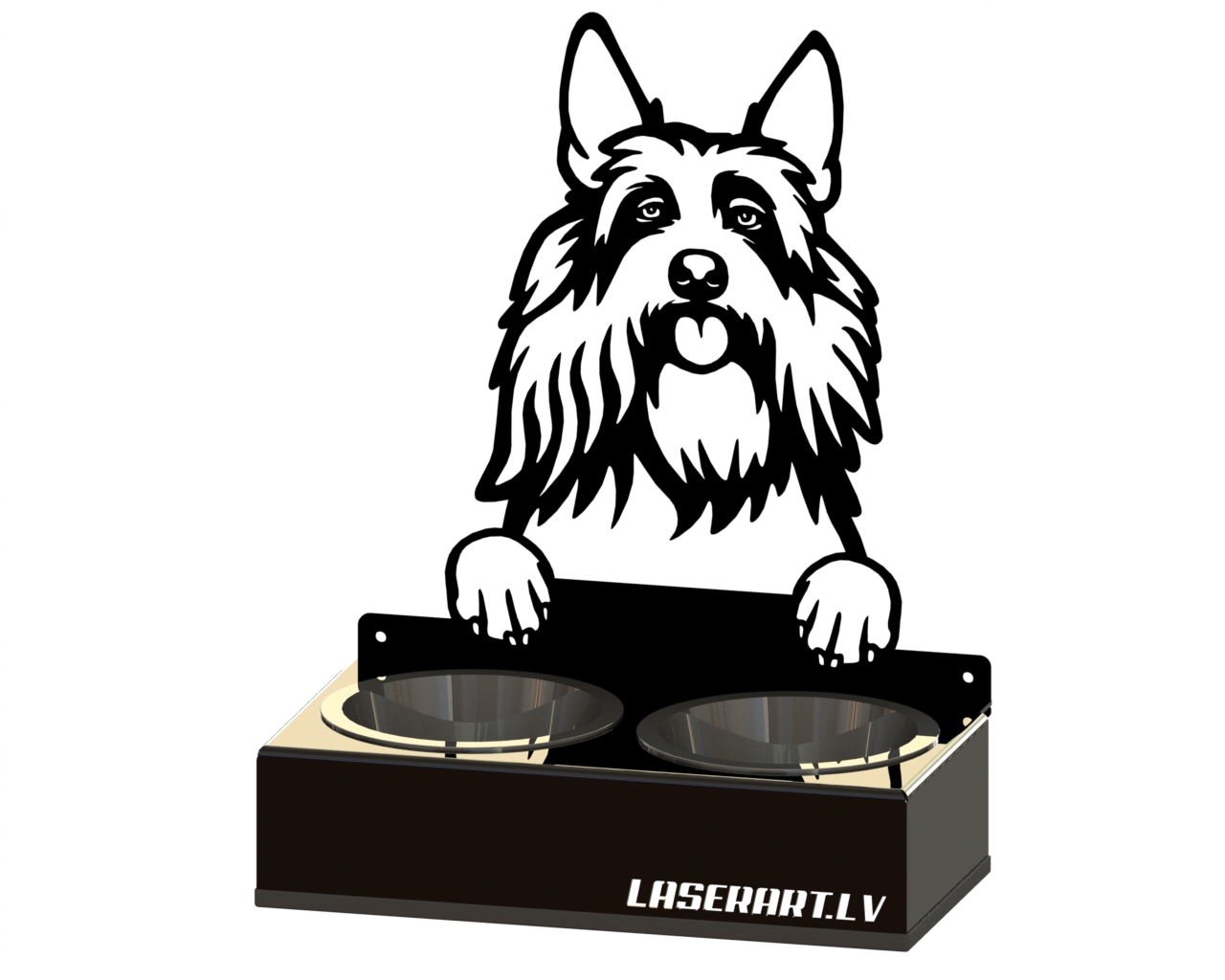 2-Bowl Dog Feeder, Berger Picards Dog breed, Raised Feeding Station