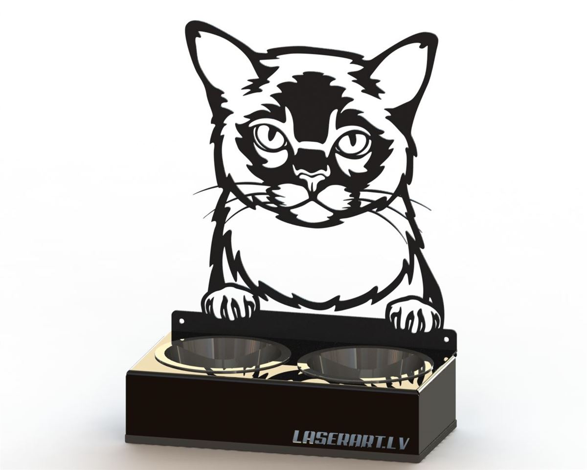 2-Bowl Cat Feeder, Burmese Cat breed, Raised Feeding Station