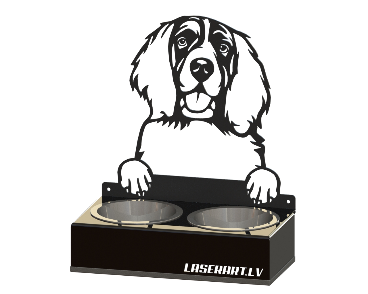 2-Bowl Dog Feeder, Spaniels (English Springer) Dog breed, Raised Feeding Station