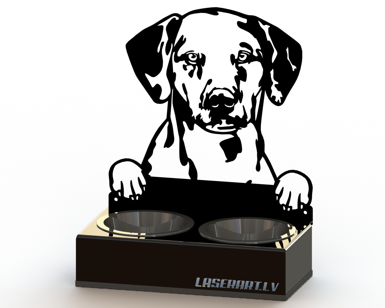 2-Bowl Dog Feeder, Dalmatian Dog breed, Raised Feeding Station