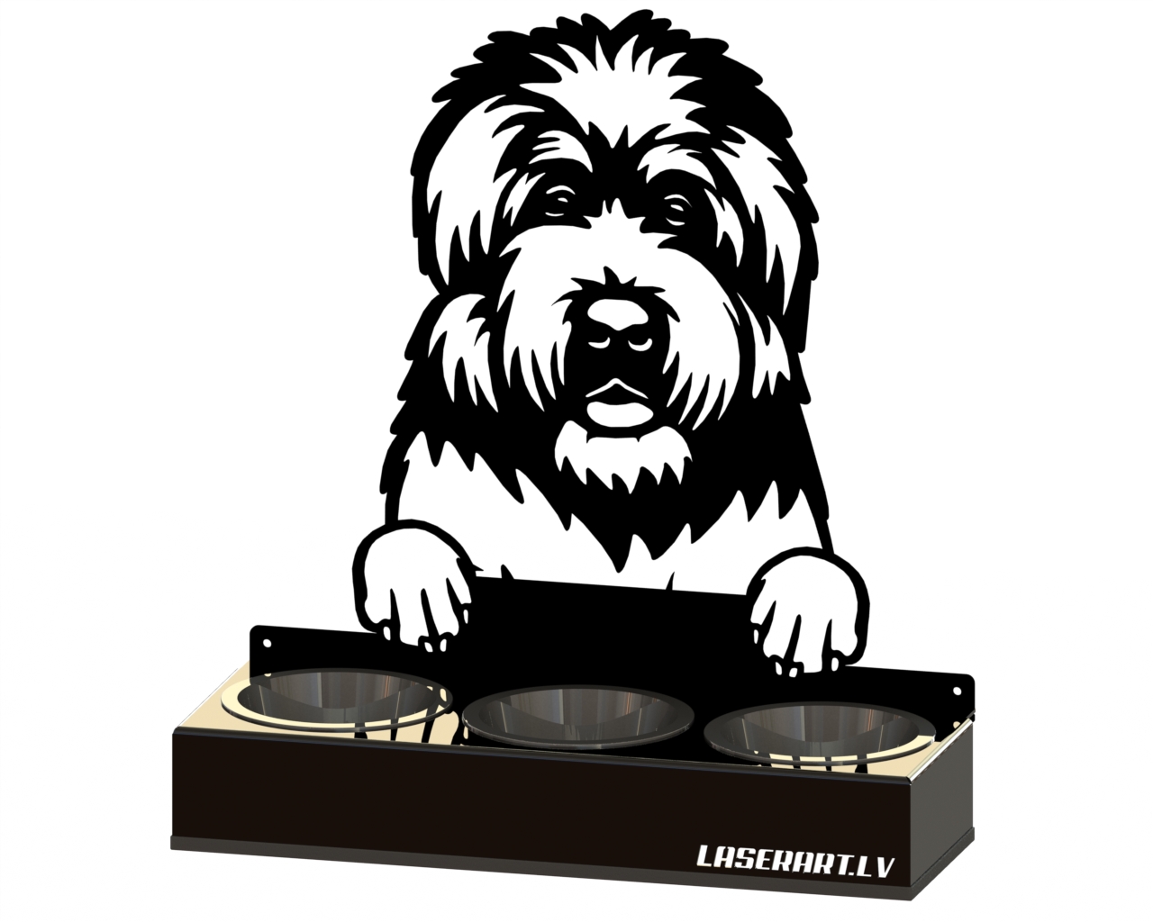 3-Bowl Dog Feeder, Black Russian Terriers Dog breed, Raised Feeding Station