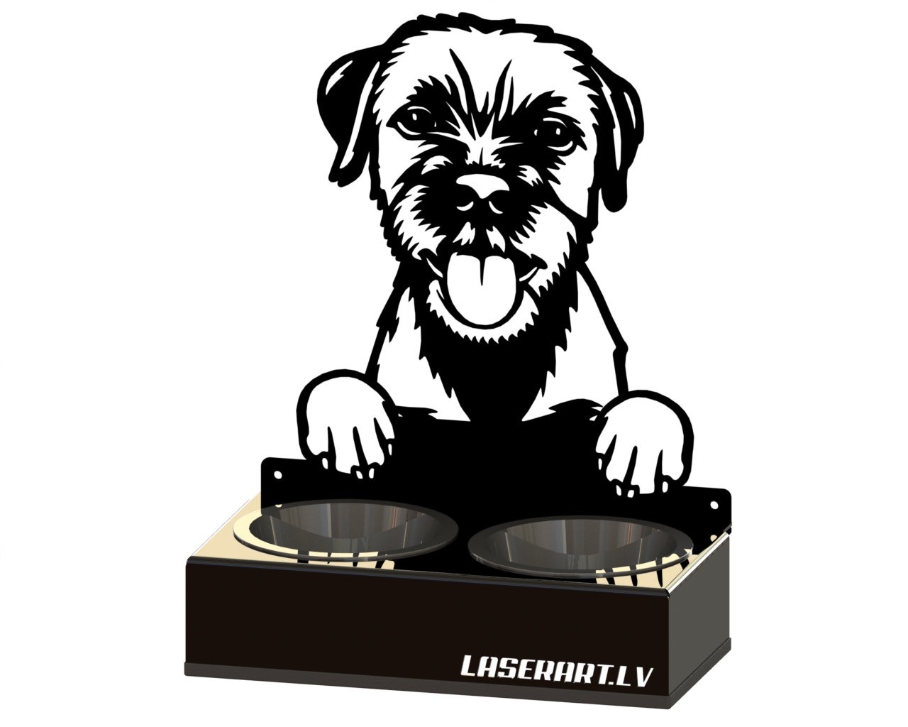 2-Bowl Dog Feeder, Border Terriers Dog breed, Raised Feeding Station
