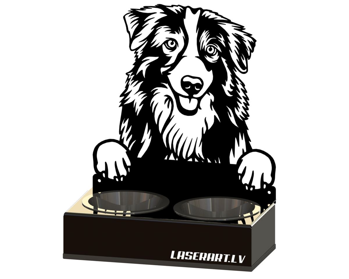 2-Bowl Dog Feeder, Australian Shepherd Dog breed, Raised Feeding Station