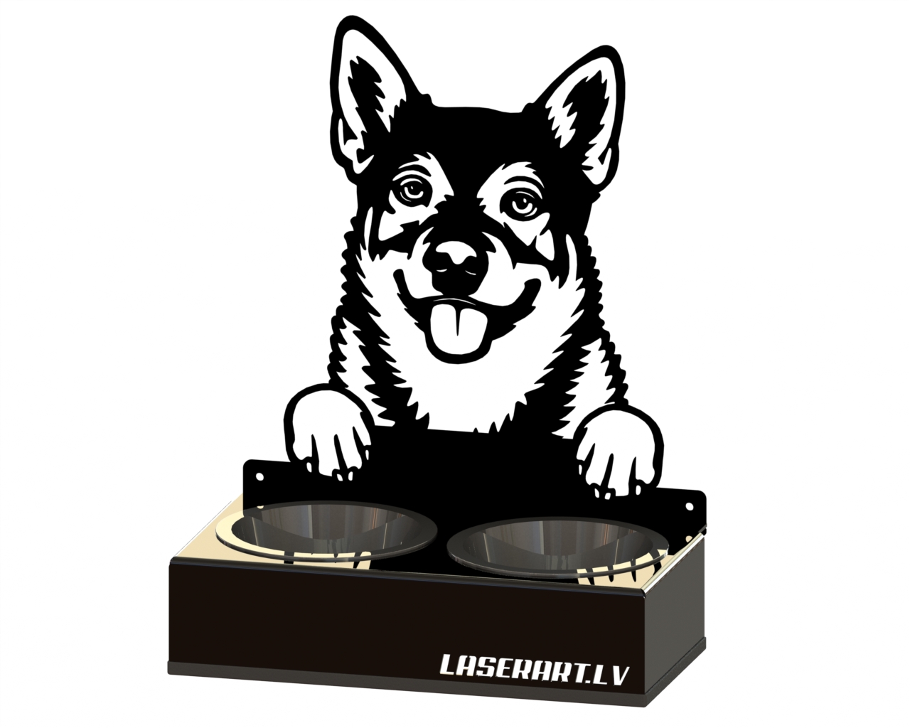 2-Bowl Dog Feeder, Swedish Vallhunds Dog breed, Raised Feeding Station